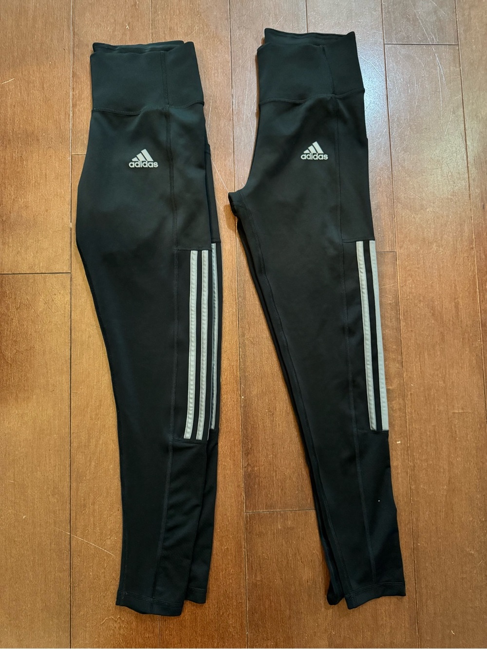 adidas Black Performance Leggings with Silver Reflective Stripes